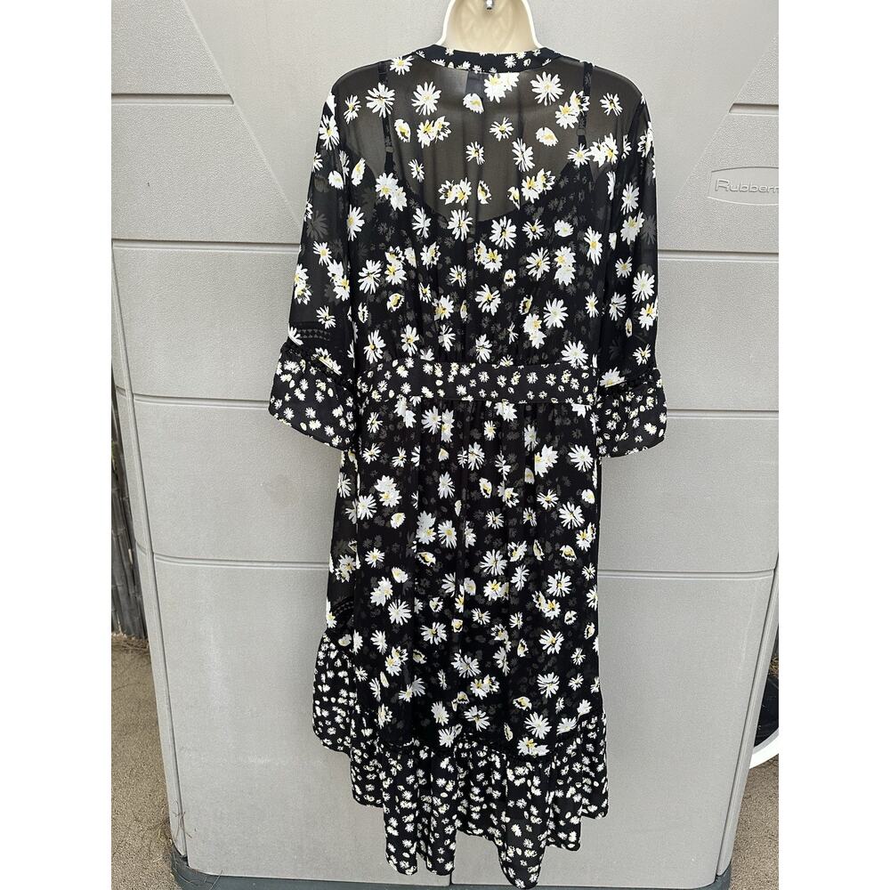 CAbi Daisy Print 2 Piece Chiffon Dress/Duster Wrap Black & White Sz L COTTAGE - Picture 12 of 16